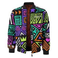 Instantly brighten your outfits with the Polygon Tribes Bomber Jacket, featuring custom made design, crafted from 100% premium polyester. Our team of resident artists created this bold tribal pattern for a one-of-a-kind look. Multicolor Printed Outerwear For Streetwear, Multicolor Geometric Pattern Long Sleeve Outerwear, Urban Multicolor Outerwear With Graphic Print, Multicolor Graphic Print Outerwear For Streetwear, Multicolor Graphic Print Urban Outerwear, Fresh Hoods, Sneaker Posters, Hip Hop Outfits, Make Design