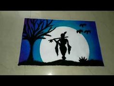 this is a painting of a person walking in front of a full moon with bats