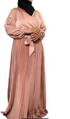 Pleated Satin Abaya Full Sleeve Women Maxi Dress Muslim Modesty  Elegant Robe Great for any occasions Elegant Flowy Pleated Dress, Elegant Flowy Spring Abaya, Formal Pleated Flowy Maxi Dress, Flowy Pleated Dress For Formal Occasions, Elegant Pink Maxi Length Pleated Dress, Elegant Long Pleated Maxi Dress, Modest Pleated Midi Maxi Dress, Elegant Pink Pleated Maxi Dress, Modest Flowy Pleated Maxi Dress