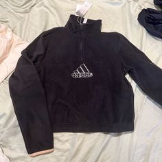 Never Worn. Cute Workout Sweater. Black Stretch Fleece Outerwear, Adidas Crew Neck Winter Outerwear, Adidas Winter Outerwear Crew Neck, Adidas Fleece Long Sleeve Outerwear, Adidas Fleece Outerwear With Long Sleeves, Adidas Fleece Long-sleeve Outerwear, Adidas Fleece Outerwear For Fall, Casual Adidas Fleece Outerwear, Workout Sweater