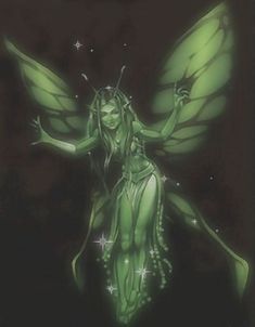 a green fairy with stars on her wings