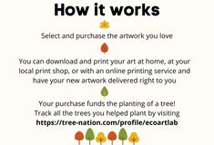 a poster with the words how it works on it and an image of trees in fall colors