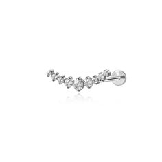 This exquisite 9-CZ Stone Helix Flat Back Earring is designed to gracefully adhere to the contours of the cartilage. This elegant and sparkling flat-back cartilage earring combines precision craftsmanship with dazzling aesthetics, creating a sophisticated addition to your curated ear ensemble. Lightweight | Water-Resistant | Tarnish-Free: Designed for 24h Wear Nickel-Free | Hypoallergenic | Lead-Free: Perfect For Sensitive Skin & Cute Designs Comfortable | Durable | No-Poke Wear: You can wear th Cartilage Piercing Stud, Ear Cuff Chain, Earring Cuff Chain, Curated Ear, Helix Piercing Jewelry, Barbell Earrings, Labret Piercing, Flat Back Earrings, Cartilage Earring