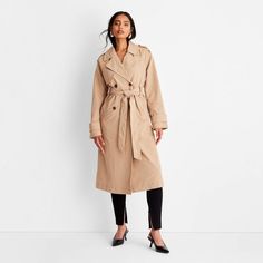 Women's Classic Trench Coat - A New Day™ Tan M Tan Trench Coat Outfit, Trench Coat Outfit Fall, Fall Coat Outfit, Womens Oversized Blazer, Casual Trench Coat, Trench Coat Fall, Women's Trench Coat, Tan Trench Coat, Womens Moto Jacket