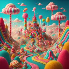 an image of a colorful landscape with candy land