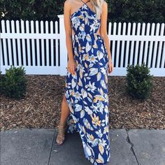 Blue Floral Cutout Maxi Dress From Ooh La Luxe, Never Worn! Perfect For A Wedding, Wine Tasting, Or Any Special Occasion. Wedding Wine, Cutout Maxi Dress, Dresses Floral, Wine Tasting, Blue Floral, A Wedding, Special Occasion, Blue White, Blue And White