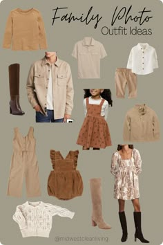 a collage of clothes and boots with the words family photo outfit ideas on it