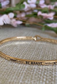 Simple statements~ powerful words!  Inspire yourself (or someone else) and see your mantras all day with these message stamped bangle bracelets with a delicate thin hook. Can be worn alone or layered with all your favorite quotes.  Makes a great gift to inspire someone else too!