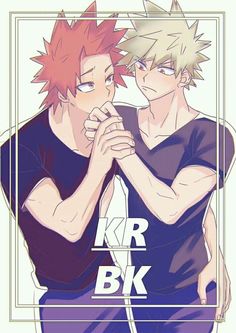 two anime characters with their hands together in front of a square frame that says kr bk