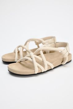 LOW HEEL ROPE SANDALS - Beige | ZARA United States Rope Sandals, Slider Sandals, Cargo Shirts, Sweaters Knitwear, Low Heels, Flat Sandals, Tank Shirt, Bags Women, Ankle Strap