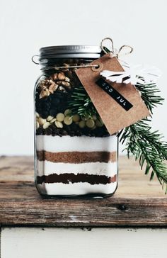 a jar with chocolate brownie mix in it