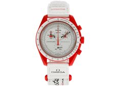 Swatch x Omega Bioceramic Moonswatch Mission to Mars SO33R100 White Watch Accessories With Tachymeter As Gift, Fabric Movement, Swatch X Omega, Moonswatch Mission, Omega X Swatch, Sneakers Box, Moon Watch, Kobe Shoes, Mission To Mars