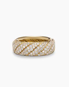 an 18k gold and diamond ring, set with two rows of round brilliant cut diamonds