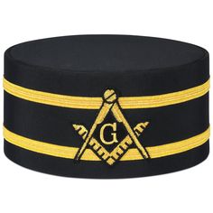 Master Mason Blue Lodge Crown Cap - Black With Double Braid - Bricks Masons Brick Mason, Masonic Jewelry, Crown Cap, Double Braid, Masonic Ring, Two Braids, Walking Canes, Gold Embroidery, Intricate Embroidery