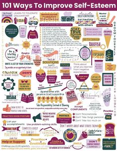 101 Ways to Improve Self Esteem Handout for Kids and Teens Counseling Posters, School Counselor Office, Setting Healthy Boundaries