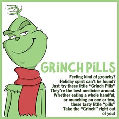 the grinch pill is shown in green and white with an image of it's head