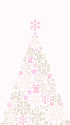 a pink christmas tree with snowflakes and bells on it's sides, against a white background