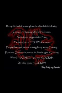 a black background with red writing on it and the words gamecock written in white