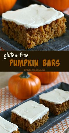 gluten free pumpkin bars with white frosting