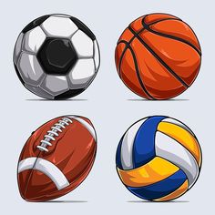 four different types of sports balls