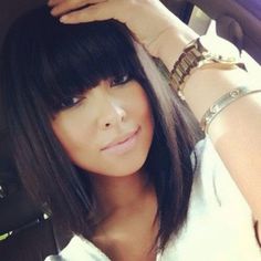 Chinese bang Bang Black Women, New Black Hairstyles, Short Human Hair Wigs, Long Bob Haircuts, Popular Haircuts, Long Bob Hairstyles, Short Bob Wigs, Short Hair With Bangs