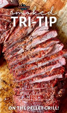 sliced meat on a cutting board with the title smothered trip on the side