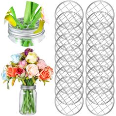 PRICES MAY VARY. Sufficient quantity: package includes 12 pieces mason jar flower frog lids inserts with square grids, which are compatible with mason jar and bottles in regular mouth, adequate amount of accessories allow you to use, replace and share at will Help to make flower vases: frog lid insert in silver can help you to make beautiful flower vases, just insert it into a regular mouth mason jar or bottle, and put different flowers or branches into the grids, your plants will not be scatter Flower Organizer, Mason Jar Holder, Flower Jar, Canning Jar Lids, Mason Jar Lid, Accessories For Home, Canning Lids, Sewing Supplies Storage, Mason Jar Flowers