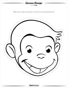 a monkey mask with the words curious george on it's face and an image of a