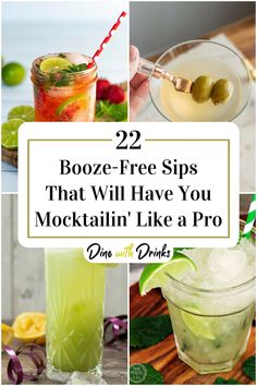 Collage of 4 mock cocktails. Ranch Water Mocktail, Functional Mocktails, Mock Cocktails, Aqua Fresca, Best Mocktails, Alcohol Free Cocktails, Easy Mocktail Recipes, Light Cocktails, Soda Bar