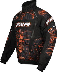 FXR HELIX Jacket - WARP - Orange Warp - Snowmobile Gear Fall Technical Long Sleeve Outerwear, Fall Technical Outerwear With Long Sleeves, Technical Long Sleeve Fall Outerwear, Technical Winter Outerwear With Reflective Details, Fall Sports Outerwear With Reflective Details, Sports Long Sleeve Outerwear With Reflective Details, Snowmobile Girl, Snowmobile Clothing, Snowmobile