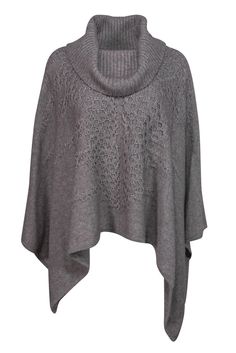 Current Boutique-360 Cashmere - Taupe Turtleneck Knit Poncho Sz S Cozy Cashmere Poncho For Winter, Cozy Cashmere Winter Poncho, Gray Poncho For Cold Weather In Fall, Gray Knit Poncho For Fall, Cozy Gray Poncho For Fall, One-size Gray Poncho For Layering, Taupe Turtleneck, Knit Poncho Sweater, Knit Poncho