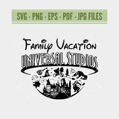 the family vacation universal studios logo with an image of hogwarts castle in the background