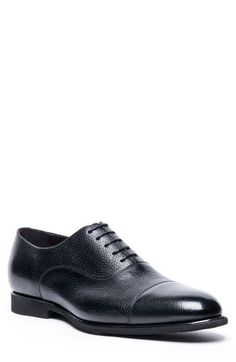 Impeccably constructed with clean lines and minimalist detailing, this handsome cap-toe oxford features smartly finished blake stitching at the sole. Lace-up style Leather upper, lining and sole Made in Italy Men's Shoes Modern Oxford Lace-up Shoes For Formal Occasions, Modern Cap Toe Lace-up Shoes For Formal Occasions, Formal Almond Toe Oxfords With Rubber Sole, Modern Formal Lace-up Shoes With Leather Sole, Formal Derby Shoes With Branded Insole And Almond Toe, Formal Calf Leather Oxfords With Textured Sole, Formal Lace-up Shoes With Textured Sole In Calf Leather, Elegant Wingtip Derby With Textured Sole, Formal Almond Toe Derby With Rubber Sole