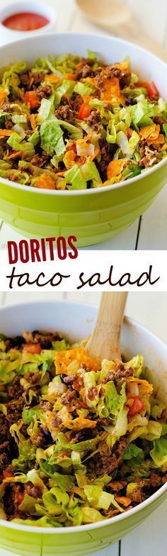 two pictures showing different types of taco salad