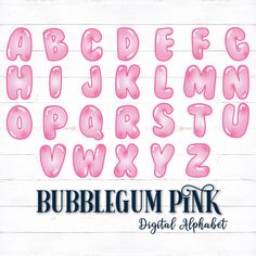 bubblegum pink font and numbers on a white wooden background with the words bubblegum pink