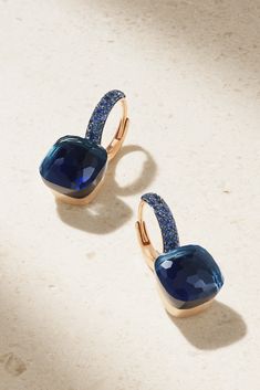 Founded in Milan in 1967, Pomellato embodies the elegant and unconventional beauty of its hometown. These earrings have been handcrafted in-house from 18-karat rose and white gold and set with deep blue topaz, lapis lazuli and sapphires. Their small size makes them perfect for stacking. Exquisite Evening Jewelry With Gemstones, Exquisite Evening Gemstone Jewelry, Evening Gemstone Earrings In Fine Jewelry Style, Designer Gemstone Jewelry For Evening, Luxury Sterling Silver Jewelry For Evening, Diamond Jewelry With Polished Finish For Party, Luxury Gemstone Jewelry For Evening, Fine Jewelry Gemstone Earrings For Evening, Timeless Gemstone Earrings For Formal Occasions