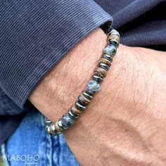 Men's Larvikite Stone Bracelet With Wood and Hematite Natural Bohemian Jewelry Tribal Jewelry for Men Protection Bracelet Gift Hand Made USA - Etsy Beaded Bracelet Men’s, Men’s Beaded Bracelet, Men Beaded Bracelet Ideas, Male Bracelets, Natural Bohemian, Gemstone Properties, Physical Beauty, Protection Bracelet, Jewelry For Men