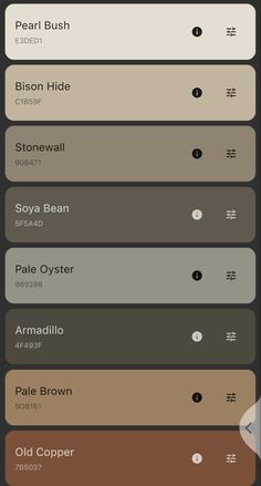 an iphone screen showing the colors in different styles and sizes, including brown, beige, green