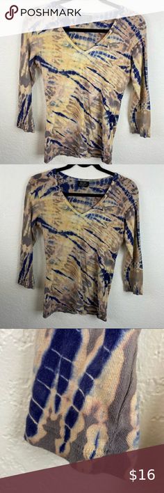 Tryst Tie Dye Blue & gold T- Shirt size medium Tie Dye Blue, Strappy Midi Dress, Boho Tees, Brown Tie, Tie Dye Cotton, Fitted Shirt, Black Tie Dye, Tie Dye Long Sleeve, Black Pencil Skirt