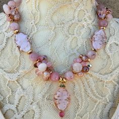 Be a Summer Sizzler in this! Rose Quartz Statement Necklace - Murano Glass Gift for Her - Perfect Mother of the Bride Jewelry Beaded Baubles, Mother Of The Bride Jewelry, Bridal Statement Necklace, Bride Jewelry, Summer Rose, Rose Quartz Beads, Murano Glass Beads, Mermaid Necklace, Quartz Beads