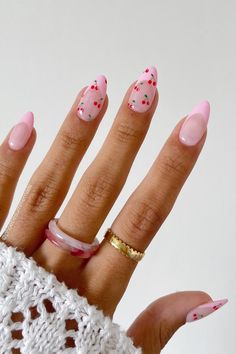 Nails Barbie, Cute Almond Nails, Cherry Nail Art, Paznokcie Hello Kitty, Barbie Nails, Kutek Disney, Summer Acrylic, Nails Classy, Cherry Nails