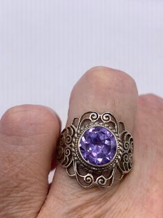 Lovely and delicate huge Bohemian purple color change lab created Alexandrite ring  925 Sterling silver  Size 8 but can be re sized for you on request, my jeweler charges $20 All rings are shipped in a nice gift box.   Check out our over a THOUSAND great reviews Alexandrite Ring, Vintage Purple, Purple Color, 925 Sterling Silver Ring, Sterling Silver Ring, Color Change, Statement Rings, Silver Ring, Lab