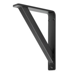 a black metal shelf bracket with one corner missing from the wall, on an isolated white background