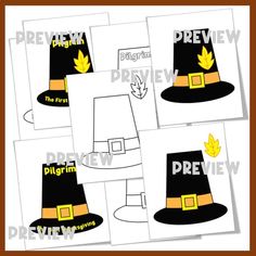 four different hats with the words pre - written in black and yellow, one has a leaf on it