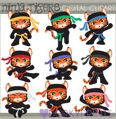 an image of cats in hats and scarves on white background with text that says digital clipart