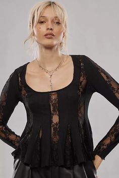 peplum Pins Board, Lace Peplum Top, Sale Clothing, Lace Peplum, Cut Work, Black Fits, Long Sleeve Lace