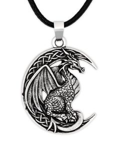 PRICES MAY VARY. Celtic dragon on the crescent moon pendant necklace for men and women, meticulously crafted with intricate details Made from high-quality zinc alloy with an antique silver finish, not tarnish or corrode easily over the years Measures about 1.3 x 1.1 inches (3.3 x 2.8 cm) and arrives ready to wear on a 19.7" (50 cm) faux leather cord A stunning piece of dragon jewelry that makes a wonderful Valentine's Day, Christmas, birthday, or anniversary gift If there is any problem with you Trendy Pendant Necklace, Dragon Totem, Celtic Dragon, Crescent Moon Pendant, Dragon Necklace, Dragon Jewelry, Moon Pendant Necklace, Necklace For Men, Moon Pendant