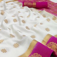 White colored jacquard border saree is made of soft silk fabric which is highlighted with beautiful jacquard border work as shown. Comes along unstitched soft silk blouse piece which you can customise as per your design/style. Occasion - You can wear this saree for festive, outings, social meets and other homely events. Style it up - Look glamorous in this traditional saree by (SILK SHOW) Pair this saree with Ethnic Gold Jewellery, beautiful clutch to complete the look!! Note:- The actual product may differ slightly in color and design from the one illustrated in the images when compared with computer or mobile screen. Elegant White Saree With Printed Border, Unstitched White Saree With Embroidered Border, White Cotton Silk Saree With Printed Border, White Saree With Golden Border, White Saree Pink Border, Border Saree, Traditional Saree, Festive Wear, Mobile Screen