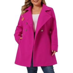 Stay warm and stylish in this classic winter coat. The double-breasted front offers a timeless look, while the plus-size fit comfortably accommodates your figure. Spacious pockets allow you to store essentials effortlessly. Pair it with jeans and boots for a casual vibe, or dress it up with tailored trousers and heels for a formal touch. Ideal for daily wear, work, parties, social events, coffee shop outings, and weekend gatherings, this winter coat enhances your look for any occasion. Measureme Plus Size Winter Fashion, Plus Size Winter Coats, Weekend Ideas, Fashion Outerwear, Work Parties, Plus Size Looks, Long Overcoat, Plus Size Winter, Stylish Coat