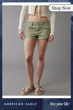 Soft, drapey woven fabric/Elastic waist/Patch pockets/Garment wash/Cuffed hem/These shorts are Real Good: Made with the planet in mind & a promise to continue to do better. Spring Cargo Style Utility Jean Shorts, Relaxed Fit Jean Shorts With Patch Pockets, Casual Relaxed Fit Shorts With Rolled Hem, Casual Cotton Cargo Style Jean Shorts, Casual Cargo Style Cotton Jean Shorts, Cotton Utility Jean Shorts With Relaxed Fit, Casual Relaxed Fit Jean Shorts With Rolled Hem, Casual Summer Jean Shorts With Patch Pockets, Casual Cotton Jean Shorts With Patch Pockets